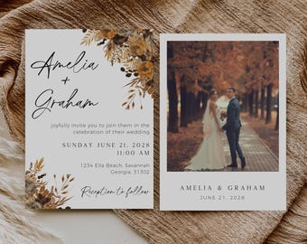 Fall Wedding Invitation Template Download, Terracotta Wedding, Wedding Invitation Suite Template, Autumn Wedding Invitation, Edit In Canva