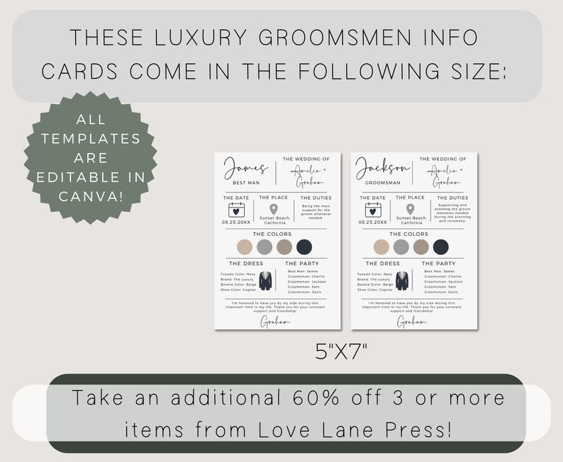 Groomsmen Info Card Template, Best Man Info Card, Groomsmen Infographic Card, Groomsmen Proposal Card, Modern Wedding Party Info Card image 5