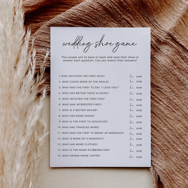 Minimalist Wedding Shoe Game, Couples Shower Games, Engagement Party Games, Wedding Shower, Wedding Table Games, Editable Template