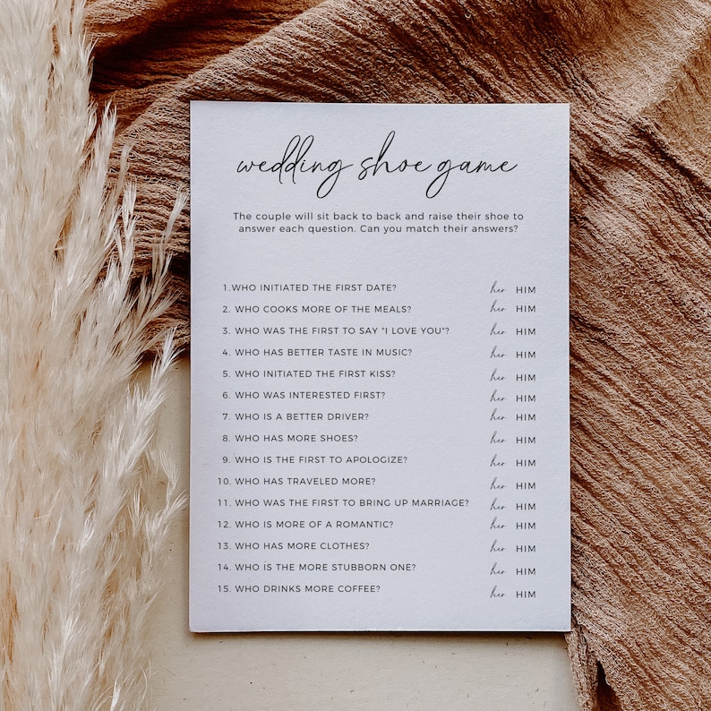 Minimalist Wedding Shoe Game, Couples Shower Games, Engagement Party Games, Wedding Shower, Wedding Table Games, Editable Template image 1