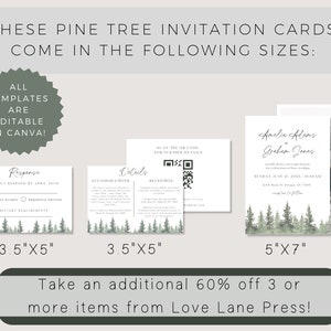 Pine Wedding Invitation Suite, Forest Wedding Invitation Template, Pine Tree Wedding Stationary, Outdoor Wedding Invite, Summer Wedding image 5