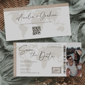 Boarding Pass Save The Date With Photo, Boarding Ticket, Boarding Pass Template, Travel Theme Wedding, Destination Wedding Save The Date