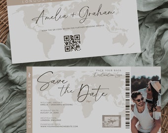 Boarding Pass Save The Date With Photo, Boarding Ticket, Boarding Pass Template, Travel Theme Wedding, Destination Wedding Save The Date