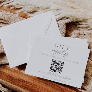 Hochzeit-Geschenk-Registrierkarte, QR-Code-Kartenvorlage, ModernMinimalistisch, Hochzeits-Website-Registrierkarte, Sofort-Download, Bearbeitbar In Canva