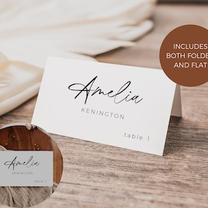 Wedding Place Cards, Name Card Template, Escort Cards, Wedding Seating Cards, Printable Modern Minimalist Name Cards, Editable In Canva