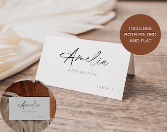 Marque-places pour mariage, Modèle de carte de visite, Cartes d'escorte, Cartes de table pour mariage, Cartes de visite minimalistes modernes imprimables, Modifiables sur Canva