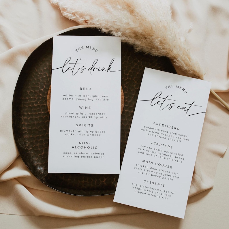 Editable Wedding Menu Template, Bohemian Rustic Dinner & Drink Sign ...
