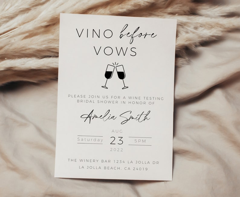 Vino Before Vows Invitation Template, Wine Bridal Shower Invitation, Wine Tasting Bridal Shower Party Invite, Minimalist Vino Before Vows image 4