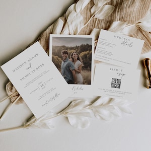Elegant Minimalist Wedding Invitation Suite With Photo, Fully Editable DIY Canva Template, Printable Wedding Stationery, Invite Set Bundle