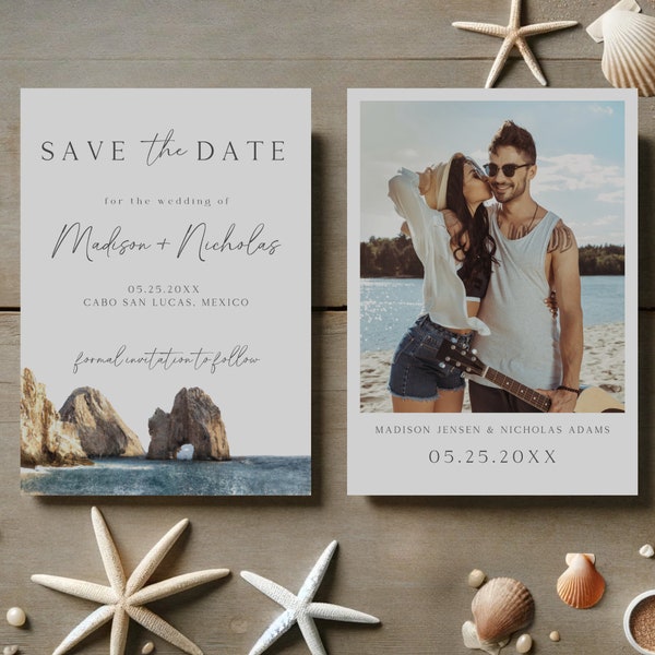 Cabo Save The Date, Editable Template, Cabo San Lucas, Save The Date Template With Photo, Destination Wedding, Edit In Canva, Instant Access