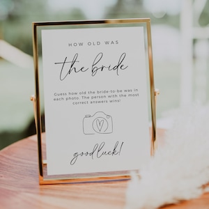 How Old Was The Bride Game, Printable Bridal Shower Game, Guess The Age, Editable Template, Editable Template, Minimalist Activity