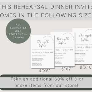 Minimalist Rehearsal Dinner Invitation, Wedding Rehearsal Invite Template, The Night Before Invitation, Editable In Canva, Boho Wedding image 5