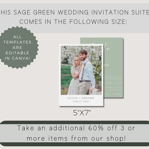 Minimalist Sage Green Wedding Invitation, Editable Template, Wedding Invitation Template With Photo, Printable Wedding Invite Cards image 5