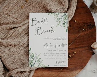 Bridal Brunch Invitation Template, Bridal Shower Brunch Invite, Modern Minimalist, Bridal Brunch Stationery, Greenery Eucalyptus Invitation