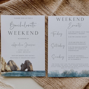 Cabo Bachelorette Itinerary Template, Cabo Bachelorette Weekend Invitation, Destination Bachelorette Party, Tropical Beach Party Bach Evite
