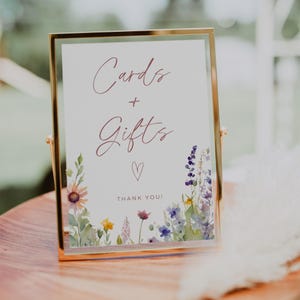Colorful Wildflower Cards And Gifts Sign, Fully Editable Template, Floral Wedding Gift Table Sign, Wedding Reception Decor, Printable Sign