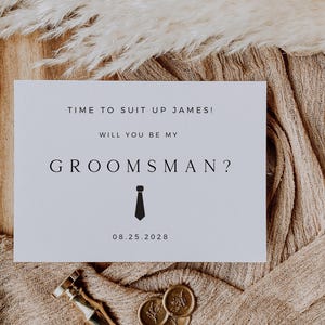 Plantilla de tarjeta de propuesta para padrinos de boda, propuesta de padrino de boda, es hora de vestirse, minimalista moderno, ¿quieres ser mi padrino de boda?, descarga instantánea