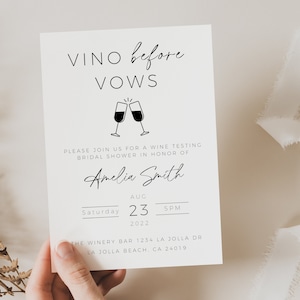Vino Before Vows Invitation Template, Wine Bridal Shower Invitation, Wine Tasting Bridal Shower Party Invite, Minimalist Vino Before Vows image 2