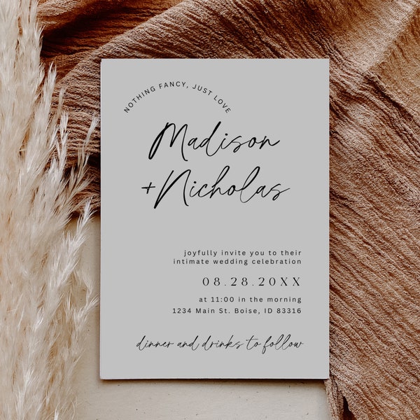 Nothing Fancy Just Love Invitation, Elopement Reception Invitation, Courthouse Wedding, Micro Wedding Invitation, Modern Minimalist