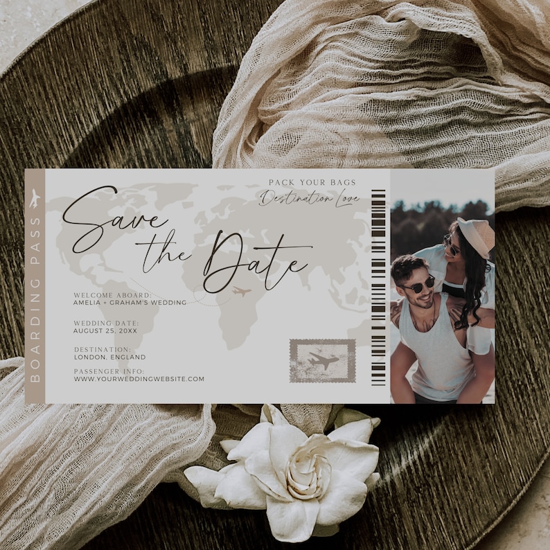 Boarding Pass Save the Date With Photo Boarding Ticket - Etsy