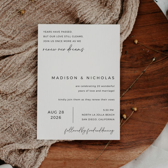 Minimalist Vow Renewal Invitation, Fully Editable Template, Wedding Vow Renewal Invite, Digital Download, Printable Card, Edit In Canva