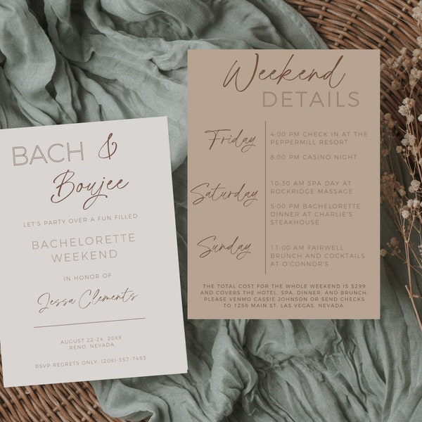 Bach And Boujee Invitation Template, Modern Printable Bachelorette Itinerary Invitation, Bohemian Editable Bachelorette Party Weekend Invite