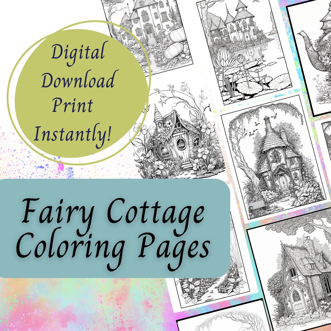 Fairy Cottages Coloring Pages Fantasy Coloring Coloring Etsy