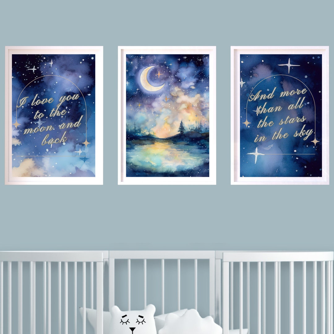 Moon and Stars Nursery Print, to the Moon and Back Print, Gender Neutral Nursery Décor, Nursery