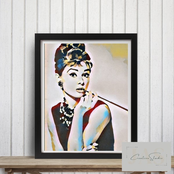 Audrey Hepburn | Audrey Hepburn wall art | Breakfast at Tiffanys | feminist poster | cinema décor | colorful wall art | Digital wall art