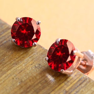 6 MM Round Garnet Studs Earrings, 925 Sterling Silver Beautiful  Natural Garnet Studs Earrings Jewelry Anniversary Gift For Mother Wife Love