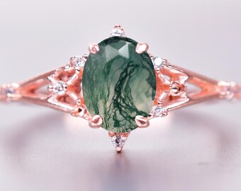 Beautiful Moss Agate Wedding Ring , Oval Shape Agate Ring Gift For Bridal Wedding, Handmade Moss Agate 925 Sterling Silver Wedding Ring.