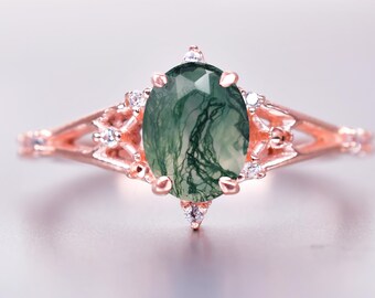 Beautiful Moss Agate Wedding Ring , Oval Shape Agate Ring Gift For Bridal Wedding, Handmade Moss Agate 925 Sterling Silver Wedding Ring.