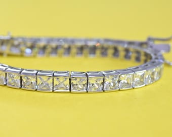 Pulsera de tenis de forma cuadrada de moissanita, pulsera chapada en oro de 14 quilates, regalo de boda nupcial, pulsera de tenis de plata esterlina 925 para el amor de madre