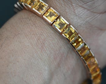 シトリンのハンドメイド テニス ブレスレット、925 スターリング 