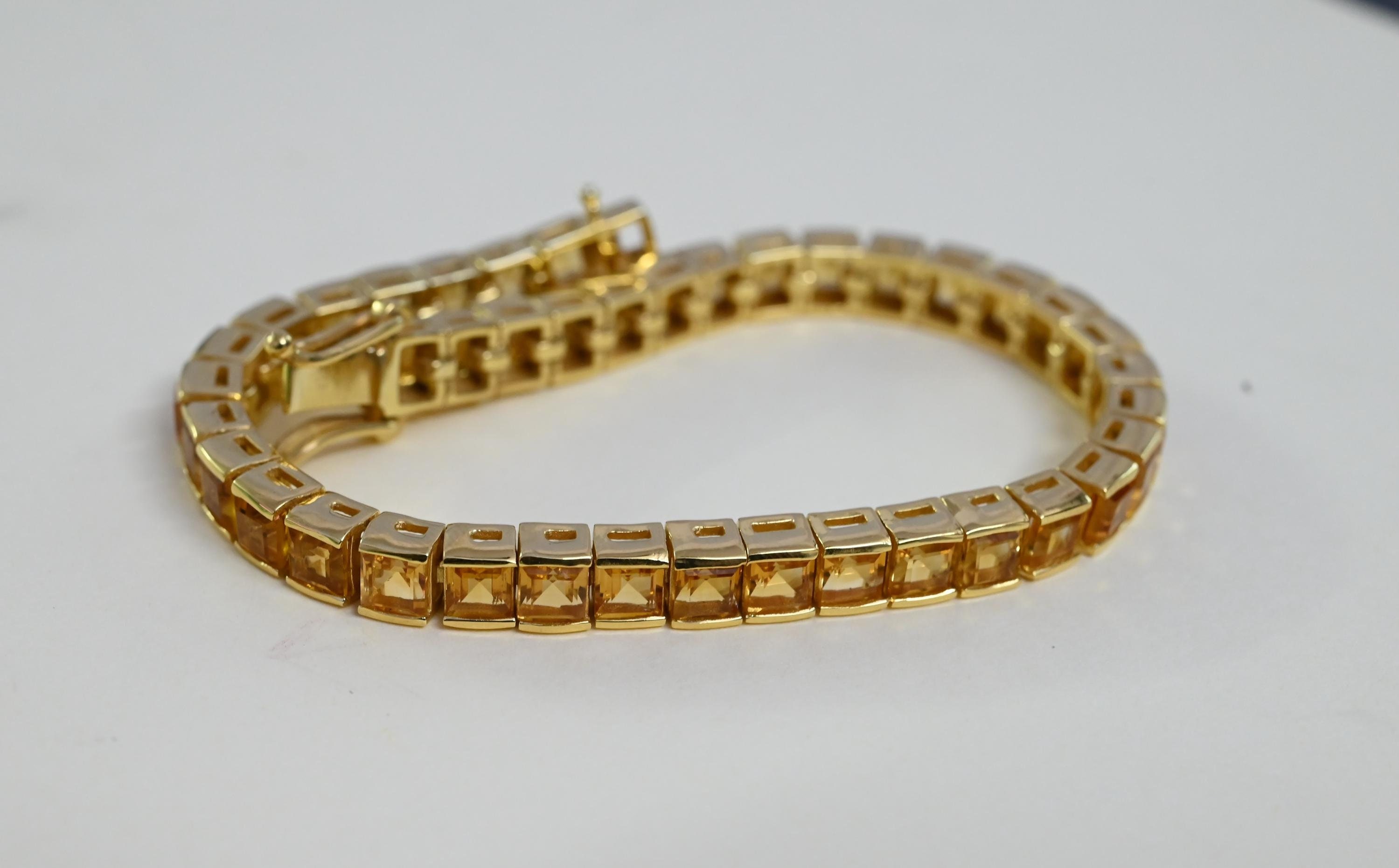 Pulsera de tenis de citrino de 6 mm con forma cuadrada, chapada en oro de 14 quilates, regalo de boda para novia, pulsera de tenis de plata de ley 925 para el amor de mamá.