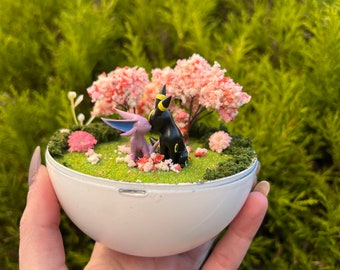 Terrarium pokeball sur le thème de l'amour avec Umbreon et Espeon