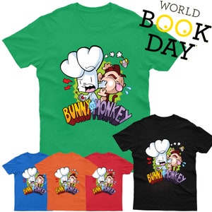 Bunny Vs Monkey T Shirt Book Day Cartoon Children Kids Boys Book Story School Event Teacher Gift Book Tee Top image 1