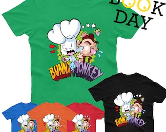 Bunny Vs Monkey T Shirt Book Day Cartoon Children Kids Boys Book Story School Event Teacher Gift Book Tee Top