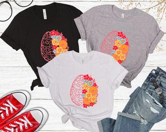 Brain Anatomy Shirt, Floral Brain Anatomy Shirt, Flower T-Shirt, Floral Brain, Mental Health Awareness, Gardening Gift, Anatomical Brain Tee