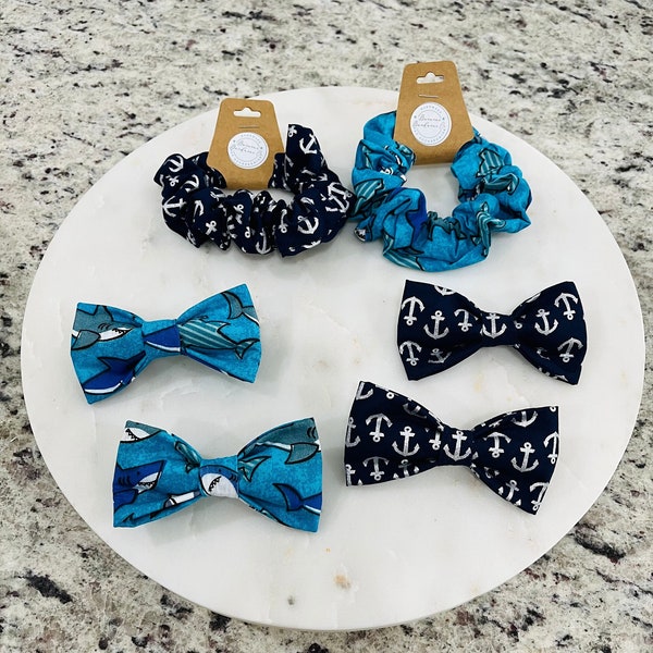 Shark Bow Ties | Anchor Bow Ties | Pet Accessories | Matching Scrunchies