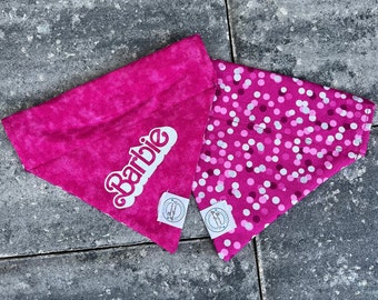 Barbie Pet Bandana | Personalized Barbie Bandana | Hot Pink | Pink Polka Dots | Barbie Dog | Barbie Cat | Reversible Slip-Over Bandanas