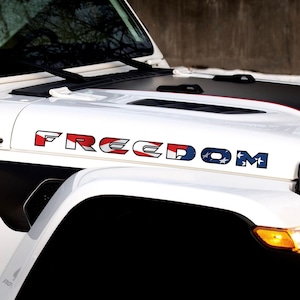FREEDOM Hood Lettering Sticker - American Flag Lettering for Hood | Set of 2