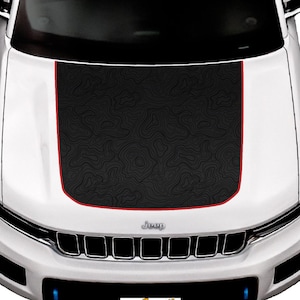 Black Topo Hood Graphic for Jeep Grand Cherokee WL 2022-2024 - Topographic Map Gift For Outdoor Enthusiasts Hiking Trekking Lovers
