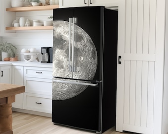 Detailed Full Moon Fridge Decal Sticker High-Quality Custom Size Space-Themed Decor Moon Wall Phase Decal Fridge Side By Side Wrap Gift
