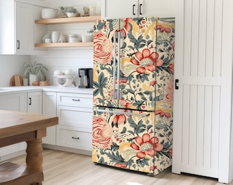 Custom Ornamental Floral Fridge Vintage Farmhouse Sticker Wrap Vinyl Rustic Fridge Decal Refrigerator Wrap Side by Side Kitchen Decor Gift