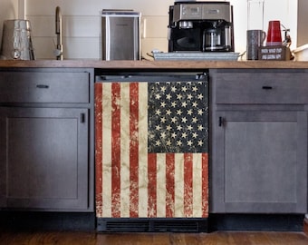 Distressed US American Flag Fridge Wrap Decal - Realistic, Patriotic Kitchen Decor Veteran Gift Fridge Side By Side Wrap Custom Size Decal