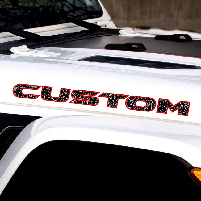 Custom Topographical Map Lettering Sticker Decal for Hood with an Outline | Set of 2