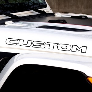 Custom White Lettering Sticker Decal for Hood with an Outline | Set of 2
