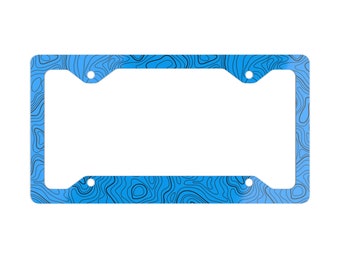 Blue Topographic Lines Aluminum License Plate Frame – Adventure Car Decor
