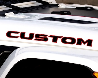 Custom Black Lettering Sticker Decal for Hood with an Outline | Set of 2